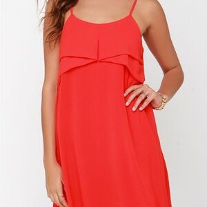 Lulus Women’s Red Chiffon Shift Dress Size Small YL16713LUS Layered Ruffle